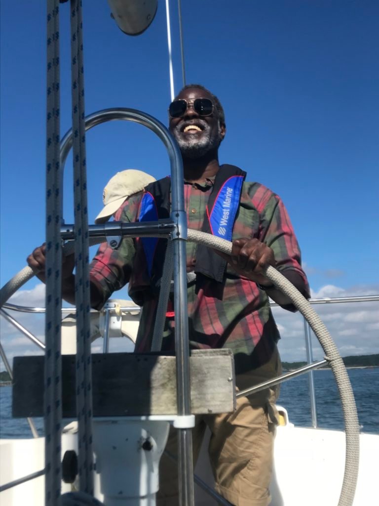 Andre Holliday sailing on Long Island Sound, September 2018